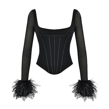 Amazon.com: Women Square Neck Bustier Corset Top Feather